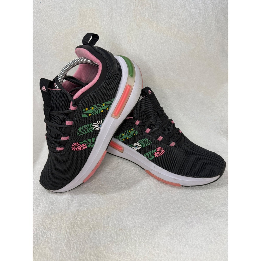 Adidas Cloudfoam Black Floral Embroidered Sneakers Mens 9 HP2510